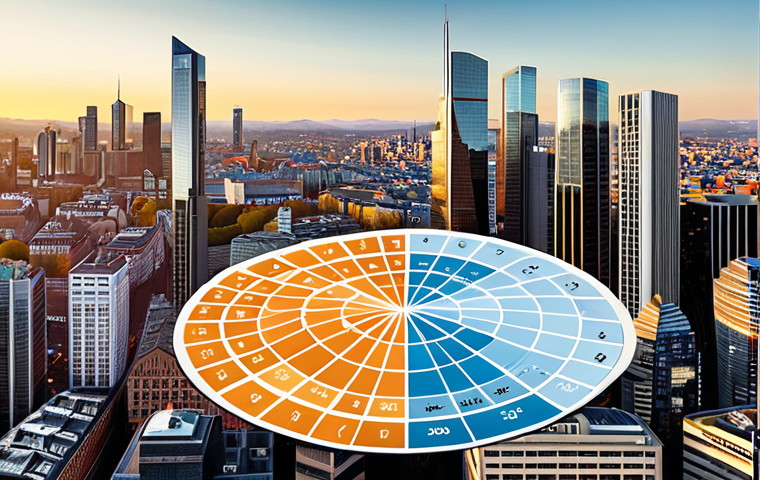 **
A diverse portfolio of bonds visualized as a colorful, layered pie chart. Each slice represents a different type of bond: government bonds, corporate bonds (with a skyscraper backdrop), emerging market bonds (with a globe accent), and inflation-protected bonds (represented by a rising thermometer). The chart is set against a backdrop of the Frankfurt skyline.
**