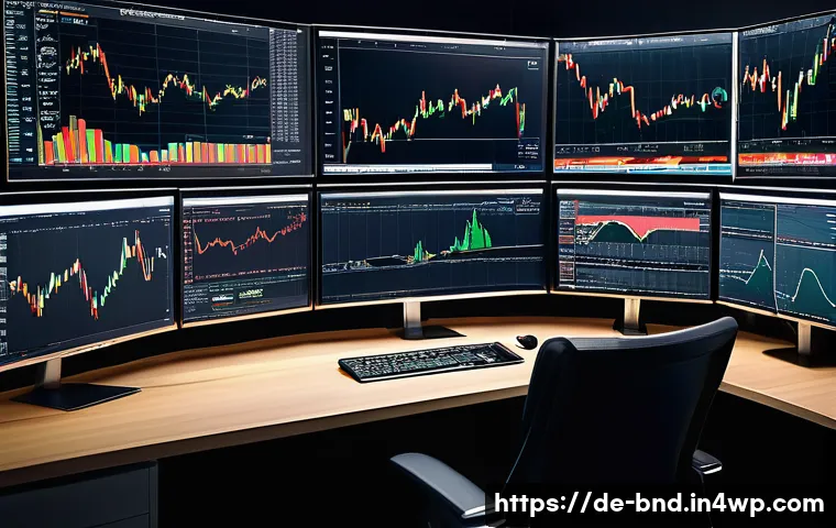 채권 투자에서의 기술적 분석 방법 - A detailed financial trading desk setup focused on bond market technical analysis, featuring multipl...
