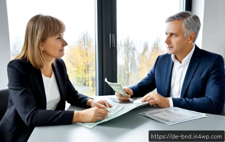 2023년 채권 투자 트렌드 전망 - Photorealistic German investment advisor and middle-aged couple reviewing a diversified bond portfol...