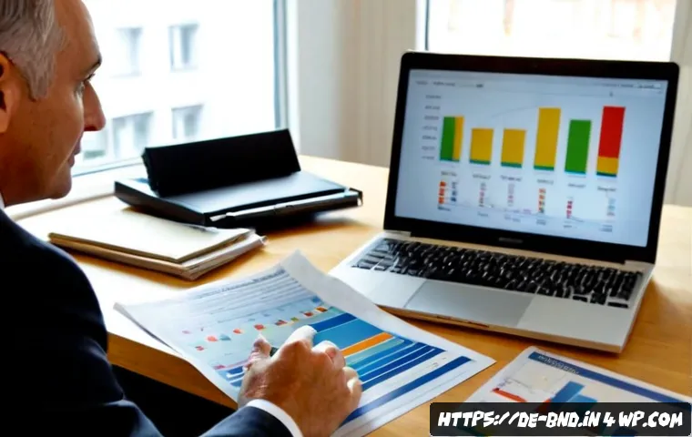 채권 투자 리스크 관리 방법 - Photorealistic financial risk management scene in a modern German home office, mature investor revie...